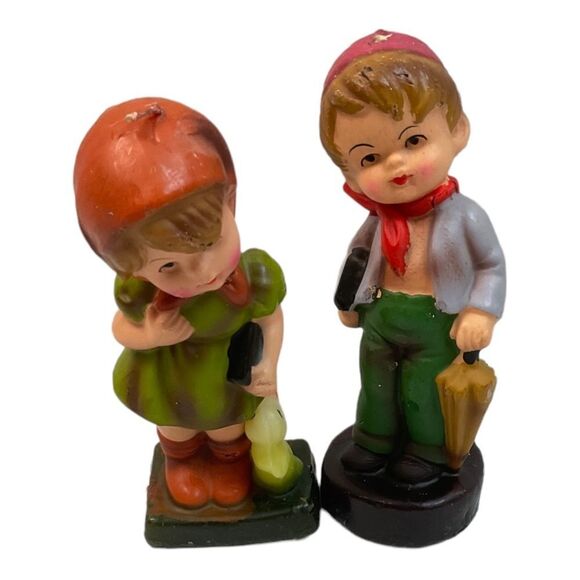 Vintage Candle Boy And Girl  Holding A Book  with One Rabbit. 7”. - Picture 3 of 14